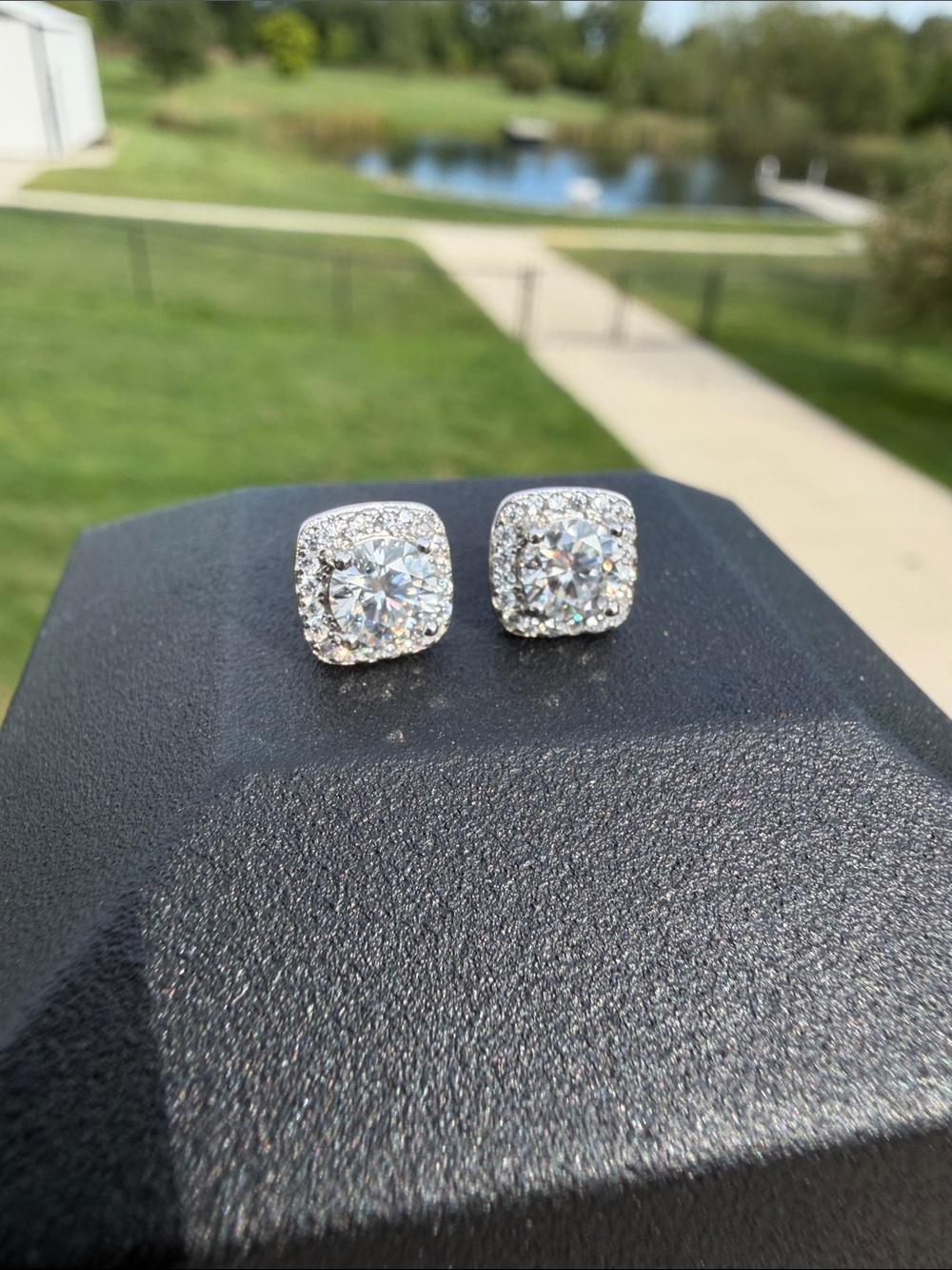 Classic Halo Moissanite .5 carat Stud Earrings - Silver Tone - Women